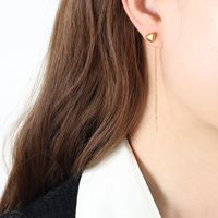 Simple Small Peach Heart Titanium Steel Long Earrings sku image 2