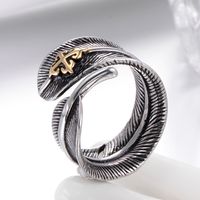 Vintage Style Feather Metal Plating Men's Open Ring main image 2
