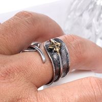 Vintage Style Feather Metal Plating Men's Open Ring main image 5