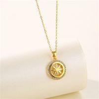 Stainless Steel Titanium Steel 18K Gold Plated Artistic Plating Inlay Geometric Circle Flower Zircon Pendant Necklace main image 11