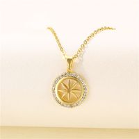 Stainless Steel Titanium Steel 18K Gold Plated Artistic Plating Inlay Geometric Circle Flower Zircon Pendant Necklace sku image 5