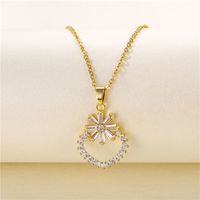 Stainless Steel Titanium Steel 18K Gold Plated Artistic Plating Inlay Geometric Circle Flower Zircon Pendant Necklace sku image 8