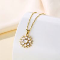Stainless Steel Titanium Steel 18K Gold Plated Artistic Plating Inlay Geometric Circle Flower Zircon Pendant Necklace sku image 6