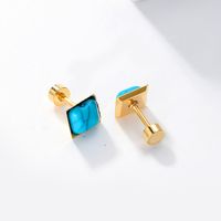 1 Pair Fashion Square Plating Inlay Stainless Steel Turquoise 18K Gold Plated Ear Studs main image 3