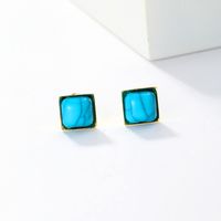 1 Pair Fashion Square Plating Inlay Stainless Steel Turquoise 18K Gold Plated Ear Studs main image 2
