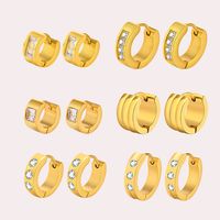 1 Pair Elegant Round Square Stripe Plating Inlay 304 Stainless Steel Zircon 18K Gold Plated Hoop Earrings main image 1