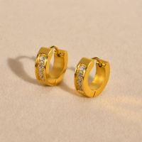 1 Pair Elegant Round Square Stripe Plating Inlay 304 Stainless Steel Zircon 18K Gold Plated Hoop Earrings main image 8