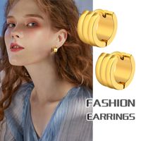 1 Pair Simple Style Streetwear Solid Color Plating 304 Stainless Steel 18K Gold Plated Hoop Earrings main image 9