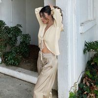 Women's Cardigan Long Sleeve Blouses Patchwork Elegant Solid Color main image 5