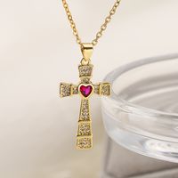 Ins Style Cross Copper Plating Inlay Zircon 18k Gold Plated Pendant Necklace main image 3