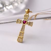 Ins Style Cross Copper Plating Inlay Zircon 18k Gold Plated Pendant Necklace main image 2