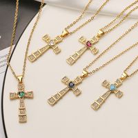 Ins Style Cross Copper Plating Inlay Zircon 18k Gold Plated Pendant Necklace main image 1