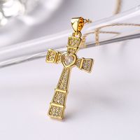 Ins Style Cross Copper Plating Inlay Zircon 18k Gold Plated Pendant Necklace sku image 1