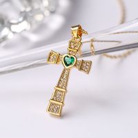 Ins Style Cross Copper Plating Inlay Zircon 18k Gold Plated Pendant Necklace sku image 3
