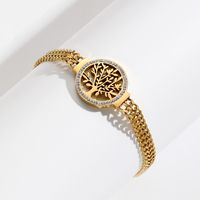 Vintage Style Tree 304 Stainless Steel 14K Gold Plated Rhinestones Bracelets In Bulk main image 9