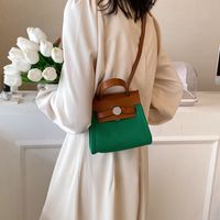 Women's All Seasons Pu Leather Canvas Color Block Classic Style Square Flip Cover Handbag main image 3