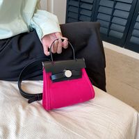 Women's All Seasons Pu Leather Canvas Color Block Classic Style Square Flip Cover Handbag main image 2