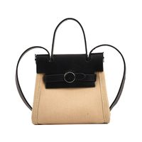 Women's All Seasons Pu Leather Canvas Color Block Classic Style Square Flip Cover Handbag sku image 1