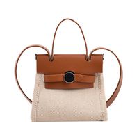 Women's All Seasons Pu Leather Canvas Color Block Classic Style Square Flip Cover Handbag sku image 3