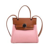 Women's All Seasons Pu Leather Canvas Color Block Classic Style Square Flip Cover Handbag sku image 4
