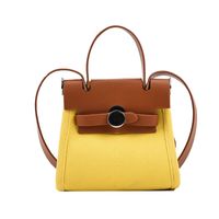 Women's All Seasons Pu Leather Canvas Color Block Classic Style Square Flip Cover Handbag sku image 5