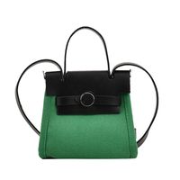 Women's All Seasons Pu Leather Canvas Color Block Classic Style Square Flip Cover Handbag sku image 8