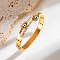 Elegant Devil's Eye Butterfly Stainless Steel Enamel Plating Inlay Zircon Gold Plated Bangle sku image 3