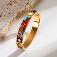 Ins Style Round Sun Stainless Steel Enamel Plating Inlay Zircon Gold Plated Bangle main image 3