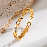 Ins Style Round Sun Stainless Steel Enamel Plating Inlay Zircon Gold Plated Bangle sku image 6
