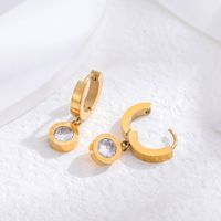 1 Pair Classic Style Cross Round Butterfly Plating Titanium Steel 24k Gold Plated Drop Earrings main image 4