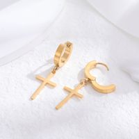 1 Pair Classic Style Cross Round Butterfly Plating Titanium Steel 24k Gold Plated Drop Earrings main image 5