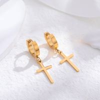 1 Pair Classic Style Cross Round Butterfly Plating Titanium Steel 24k Gold Plated Drop Earrings sku image 4