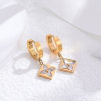 1 Pair Classic Style Cross Round Butterfly Plating Titanium Steel 24k Gold Plated Drop Earrings sku image 6