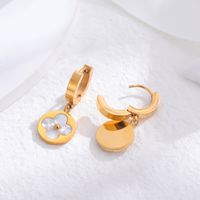 1 Pair Classic Style Cross Round Butterfly Plating Titanium Steel 24k Gold Plated Drop Earrings main image 7