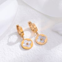 1 Pair Classic Style Cross Round Butterfly Plating Titanium Steel 24k Gold Plated Drop Earrings sku image 7