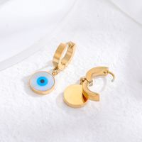 1 Pair Ethnic Style Devil'S Eye Inlay 304 Stainless Steel Rhinestones Shell 18K Gold Plated Drop Earrings main image 5
