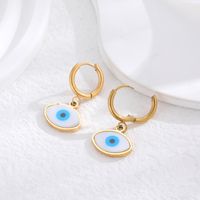 1 Pair Ethnic Style Devil'S Eye Inlay 304 Stainless Steel Rhinestones Shell 18K Gold Plated Drop Earrings main image 4