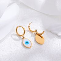 1 Pair Ethnic Style Devil'S Eye Inlay 304 Stainless Steel Rhinestones Shell 18K Gold Plated Drop Earrings main image 3