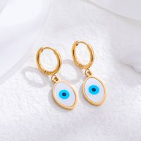 1 Pair Ethnic Style Devil'S Eye Inlay 304 Stainless Steel Rhinestones Shell 18K Gold Plated Drop Earrings sku image 1