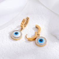 1 Pair Ethnic Style Devil'S Eye Inlay 304 Stainless Steel Rhinestones Shell 18K Gold Plated Drop Earrings main image 2