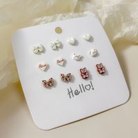 Wholesale Jewelry 1 Set Cute Bear Heart Shape Bow Knot Alloy Artificial Pearls Ear Studs main image 2