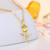 Simple Style Flower Copper Inlay Zircon Pendant Necklace main image 3
