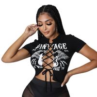 Women's T-shirt Short Sleeve T-shirts Printing Hollow Out Streetwear Letter sku image 1