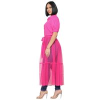 Women's Regular Dress Casual Turndown Patchwork Transparent Short Sleeve Solid Color Maxi Long Dress Daily main image 5
