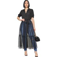 Women's Regular Dress Casual Turndown Patchwork Transparent Short Sleeve Solid Color Maxi Long Dress Daily sku image 15