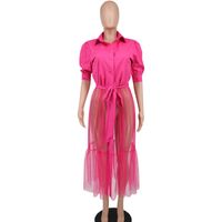 Frau Normales Kleid Lässig Ablehnen Patchwork Transparent Kurzarm Einfarbig Maxi Langes Kleid Täglich main image 2
