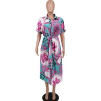 Women's Shirt Dress Casual Turndown Printing Short Sleeve Flower Midi Dress Daily main image 4