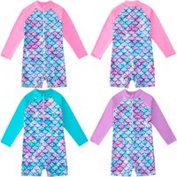 Foreign Trade Children's Swimsuit Long Sleeve Girls' One-piece Mermaid Swimsuit Medium And Big Children Sun Protection Surfing Suit Girls' Swimsuit main image 5