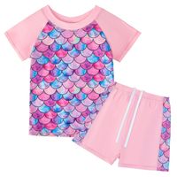 2023 Children's Split Swimsuit Mermaid Swimsuit Girls' Two-piece Dress Swimsuit Quick-drying Children And Teens Short Sleeve Swimming Trunks main image 4