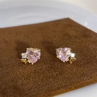 Simple Style Star Heart Shape Flower Copper Plating Inlay Zircon Earrings Ear Studs 1 Pair sku image 2
